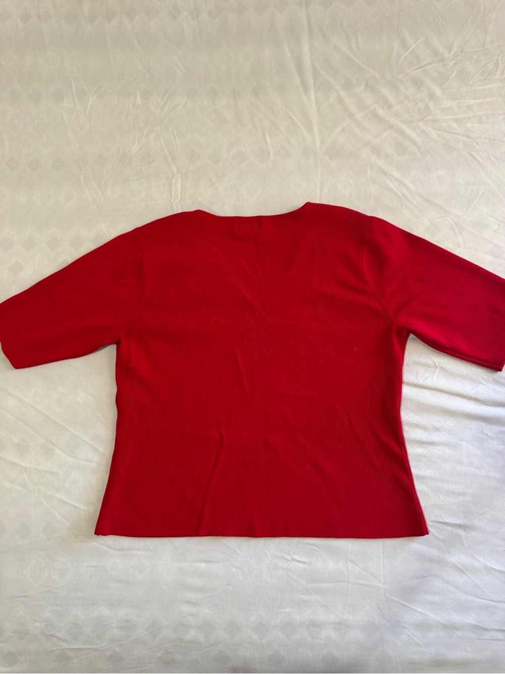 Women's Red V-Neck Short Sleeve Knit Top - Picture 8 of 12